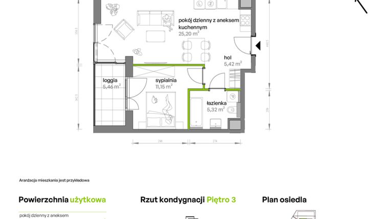 Rzut - Mieszkanie na sprzedaż 2 pokoje o powierzchni 47,09 m² - numer AA0307 w Ptasia Vita