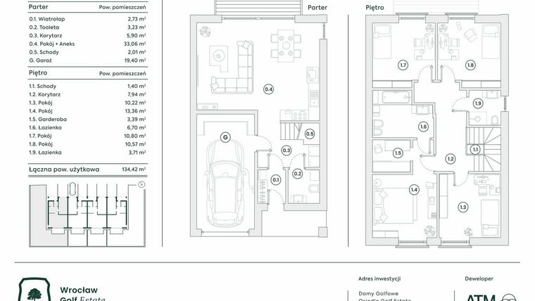 Rzut - Dom na sprzedaż 5 pokoi o powierzchni 134,07 m² - numer 37B w Domy Golfowe II