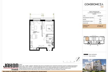 Rzut - Mieszkanie na sprzedaż 2 pokoje o powierzchni 47,9 m² - numer 2.A2 w Gombrowicza 33 - etap II