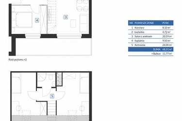 Rzut - Mieszkanie na sprzedaż 2 pokoje o powierzchni 68,51 m² - numer 7C12 w Osiedle Krzeptów VII