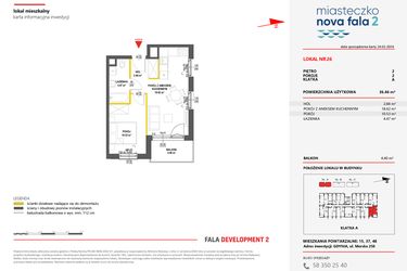Rzut - Mieszkanie na sprzedaż 2 pokoje o powierzchni 36,46 m² - numer 26 w Miasteczko Nova Fala 2