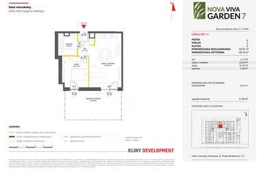 Rzut - Mieszkanie na sprzedaż 2 pokoje o powierzchni 42,67 m² - numer 43 w Nova Viva Garden 7