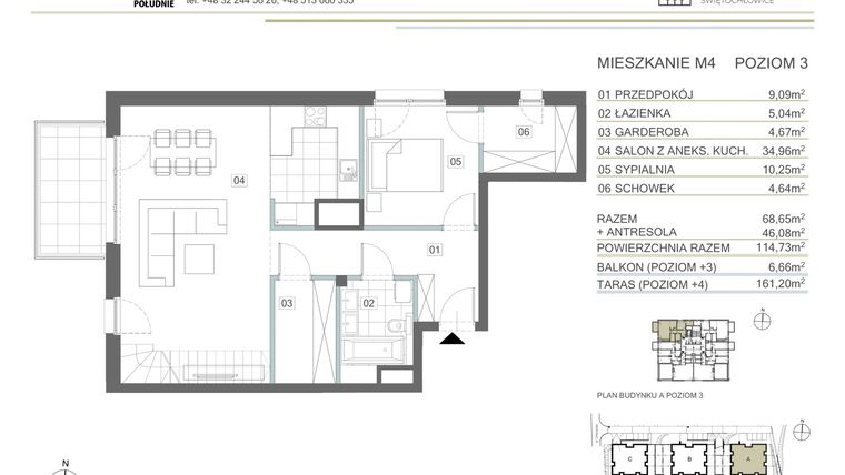 Rzut - Mieszkanie na sprzedaż 4 pokoje o powierzchni 114,73 m² - numer A.3.M4 w Uroczysko Matylda