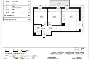 Rzut - Mieszkanie na sprzedaż 3 pokoje o powierzchni 54,47 m² - numer B-4-34 w Zamieszkaj na Rudawskiej 5