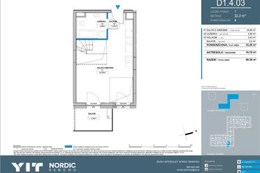 Rzut - Mieszkanie na sprzedaż 2 pokoje o powierzchni 48,38 m² - numer D1.4.03 w Nordic Bemowo - etap IV