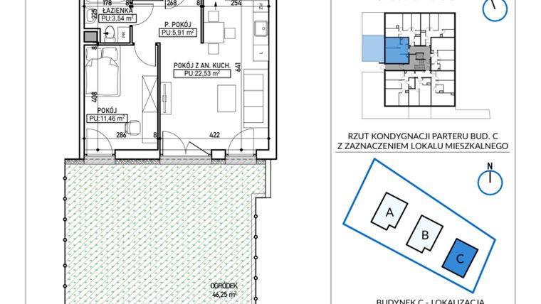 Rzut - Mieszkanie na sprzedaż 2 pokoje o powierzchni 43,44 m² - numer 5-1 w Jodłowicka 5