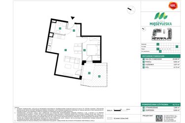 Rzut - Mieszkanie na sprzedaż 2 pokoje o powierzchni 43,73 m² - numer 193 w Osiedle Międzyleska - etap II