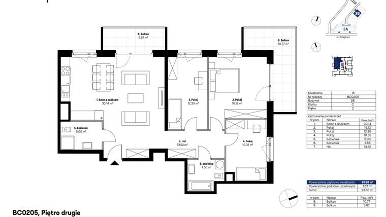 Rzut - Mieszkanie na sprzedaż 4 pokoje o powierzchni 92,53 m² - numer BC0205 w NU2 Warszawa Wola