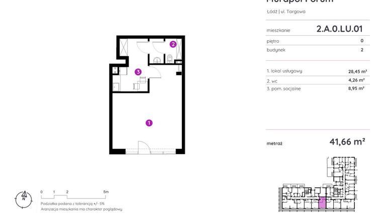 Rzut - Lokal użytkowy na sprzedaż 1 pokój o powierzchni 41,66 m² - numer 2.A.0.LU.01 w Murapol Forum