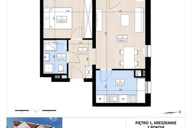 Rzut - Mieszkanie na sprzedaż 2 pokoje o powierzchni 46,37 m² - numer B4/1/23 w MONTANO