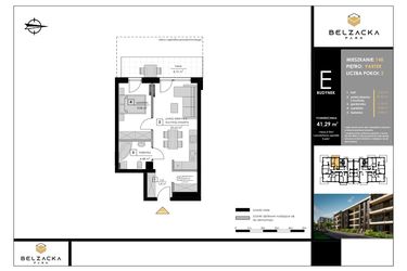 Rzut - Mieszkanie na sprzedaż 2 pokoje o powierzchni 41,29 m² - numer E.148 w Belzacka Park etap III