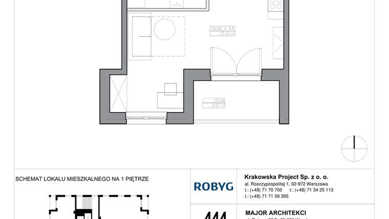 Rzut - Mieszkanie na sprzedaż 1 pokój o powierzchni 30,45 m² - numer KR6/B/1/4 w Apartamenty Krakowska etap VI