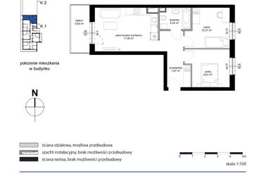 Rzut - Mieszkanie na sprzedaż 3 pokoje o powierzchni 49,01 m² - numer M5 w Kwarcowe Wzgórze