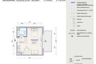 Rzut - Mieszkanie na sprzedaż 1 pokój o powierzchni 30,35 m² - numer D/5/1/1A w Modern Mokotów bud. F1 i F2