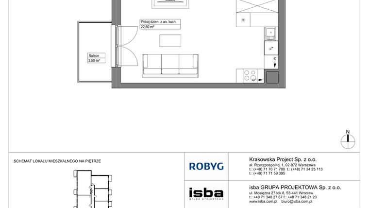 Rzut - Mieszkanie na sprzedaż 2 pokoje o powierzchni 43,09 m² - numer KR8/A/1/3 w Apartamenty Krakowska etap VIII