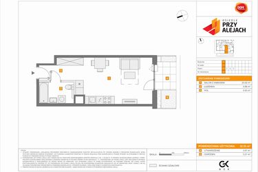 Rzut - Mieszkanie na sprzedaż 1 pokój o powierzchni 32,53 m² - numer F.3 w Osiedle Przy Alejach etap 4