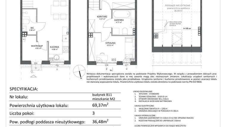 Rzut - Mieszkanie na sprzedaż 3 pokoje o powierzchni 69,37 m² - numer B11/2 w Libre Park