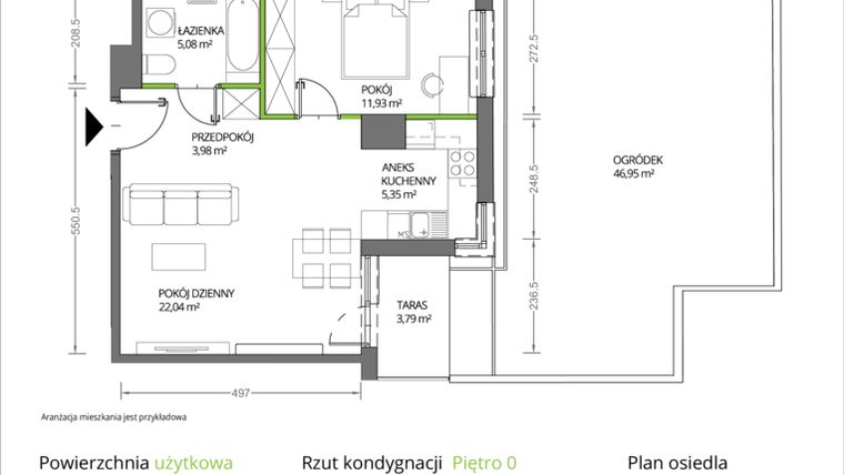 Rzut - Mieszkanie na sprzedaż 2 pokoje o powierzchni 48,37 m² - numer 1/113 w Krakowska Vita