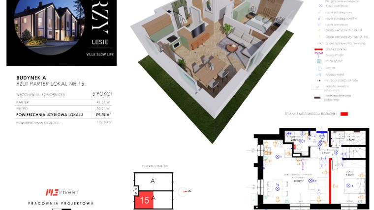 Rzut - Mieszkanie na sprzedaż 5 pokoi o powierzchni 94,78 m² - numer L15 w Przy Lesie Ville Slow Life