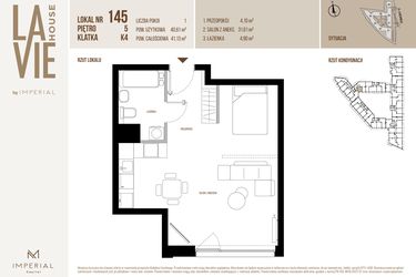 Rzut - Mieszkanie na sprzedaż 1 pokój o powierzchni 40,61 m² - numer 145 w La Vie House