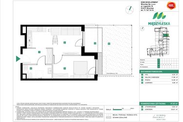 Rzut - Mieszkanie na sprzedaż 2 pokoje o powierzchni 41,63 m² - numer 7 w Osiedle Międzyleska - etap III