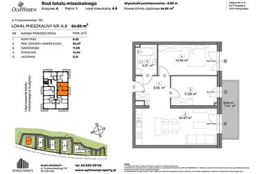 Rzut - Mieszkanie na sprzedaż 2 pokoje o powierzchni 64,85 m² - numer A.8 w Och!Widzew