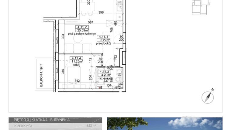 Rzut - Mieszkanie na sprzedaż 2 pokoje o powierzchni 46,26 m² - numer M - 30 w Osiedle Parkowa