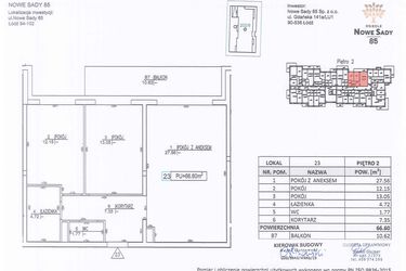 Rzut - Mieszkanie na sprzedaż 3 pokoje o powierzchni 66,6 m² - numer M23 w Nowe Sady 85