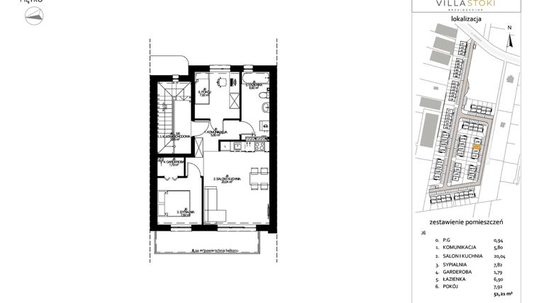 Rzut - Mieszkanie na sprzedaż 3 pokoje o powierzchni 51,21 m² - numer J6 w Villa Stoki (mieszkania)