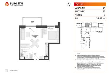Rzut - Mieszkanie na sprzedaż 1 pokój o powierzchni 34,83 m² - numer 34 w Locus 2 bud. B2