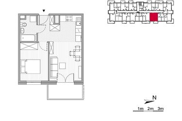Rzut - Mieszkanie na sprzedaż 2 pokoje o powierzchni 37,58 m² - numer 40 w ul. Powstańców/os. Piastów bud. F