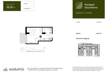 Rzut - Mieszkanie na sprzedaż 1 pokój o powierzchni 25,21 m² - numer 3.B.0.03 w Murapol Stoczniova