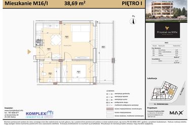 Rzut - Mieszkanie na sprzedaż 2 pokoje o powierzchni 38,43 m² - numer M16 w Przystań na Klifie