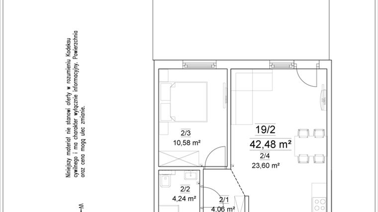 Rzut - Mieszkanie na sprzedaż 2 pokoje o powierzchni 42,48 m² - numer 19/2 w Osiedle Versus etap II