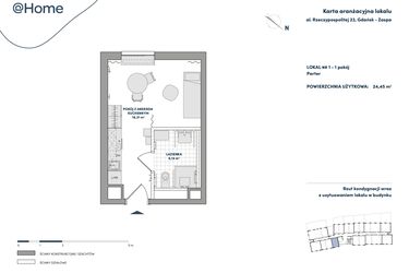 Rzut - Mieszkanie na sprzedaż 1 pokój o powierzchni 24,45 m² - numer 1 w AtHome - Apartamenty inwestycyjne
