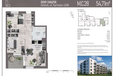 Rzut - Mieszkanie na sprzedaż 3 pokoje o powierzchni 54,71 m² - numer M.C.28 w Cichy Zakątek