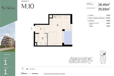 Rzut - Mieszkanie na sprzedaż 1 pokój o powierzchni 26,45 m² - numer A - M.10 w Dzielnica Trust - etap I