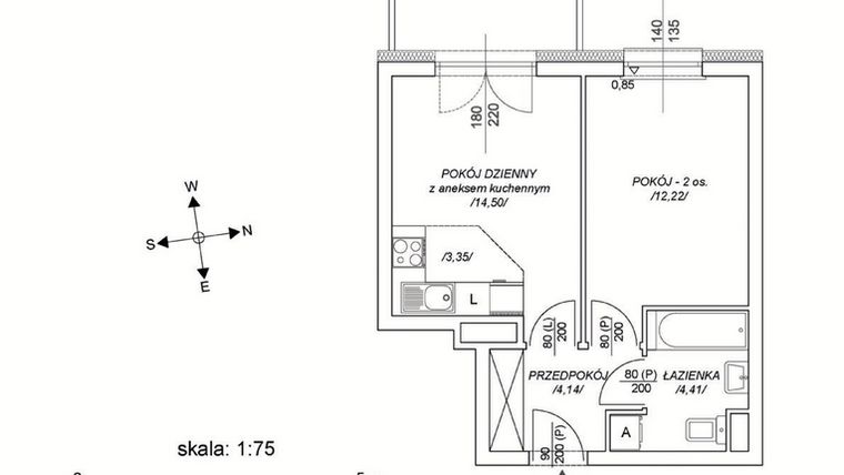 Rzut - Mieszkanie na sprzedaż 2 pokoje o powierzchni 35,27 m² - numer M54 w Osiedle Mała Dziesiąta etap II