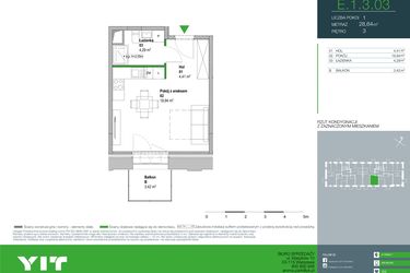 Rzut - Mieszkanie na sprzedaż 1 pokój o powierzchni 28,64 m² - numer E.1.3.03 w Aroma Park Lofty
