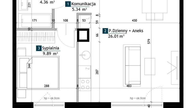 Rzut - Mieszkanie na sprzedaż 2 pokoje o powierzchni 45,6 m² - numer BC0202 w Viva Cité