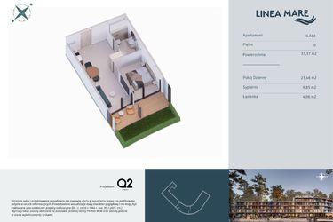 Rzut - Mieszkanie na sprzedaż 2 pokoje o powierzchni 37,37 m² - numer 0.A02 w Linea Mare - apartamenty inwestycyjne