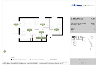 Rzut - Mieszkanie na sprzedaż 3 pokoje o powierzchni 54 m² - numer A1 36 w Zakątek Telimeny