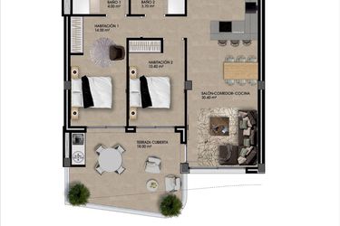 Rzut - Mieszkanie na sprzedaż 2 pokoje o powierzchni 72,2 m² - numer 7 w Ciñuelica Resort