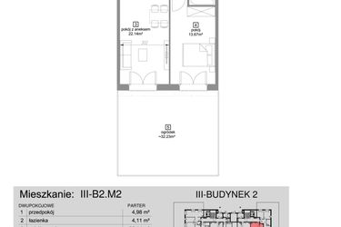 Rzut - Mieszkanie na sprzedaż 2 pokoje o powierzchni 44,83 m² - numer III-B2.M2 w Strefa Cegielnia 3