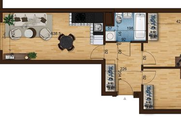 Rzut - Mieszkanie na sprzedaż 3 pokoje o powierzchni 55,76 m² - numer 6C.29 w Mierzeja Wiślana etap III