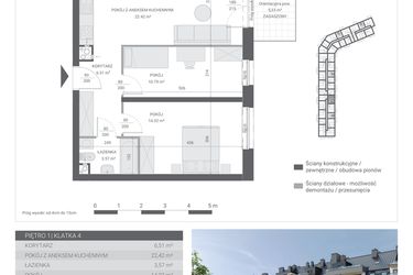 Rzut - Mieszkanie na sprzedaż 3 pokoje o powierzchni 57,61 m² - numer 102 w Ignatki Forest etap II