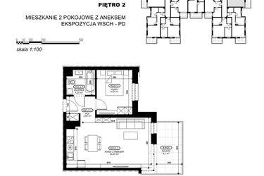 Rzut - Mieszkanie na sprzedaż 2 pokoje o powierzchni 43,95 m² - numer C2-M23 w Stacja Łódź V – etap C2