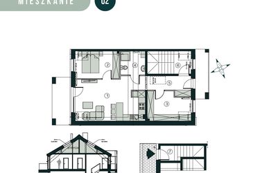 Rzut - Mieszkanie na sprzedaż 3 pokoje o powierzchni 54,93 m² - numer U2 w Aleja Wiśniowa Pogórze