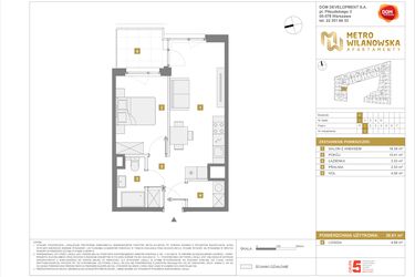 Rzut - Mieszkanie na sprzedaż 2 pokoje o powierzchni 38,61 m² - numer 5 w Apartamenty Metro Wilanowska