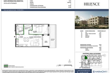 Rzut - Mieszkanie na sprzedaż 2 pokoje o powierzchni 43,39 m² - numer B-02 w Hillence etap 2
